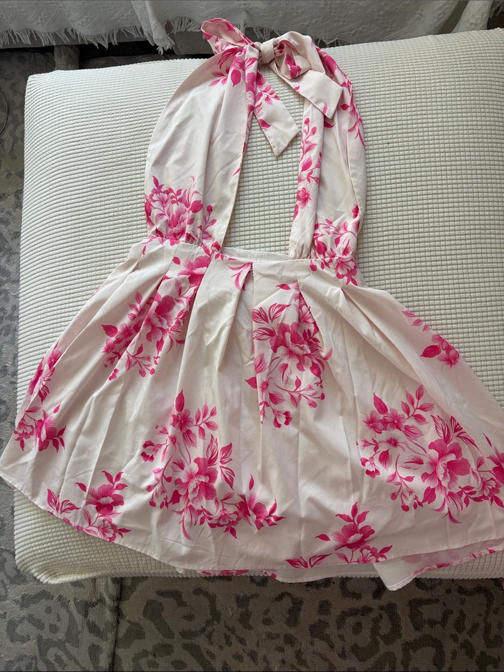 white mini dress with a pink floral pattern sz Small